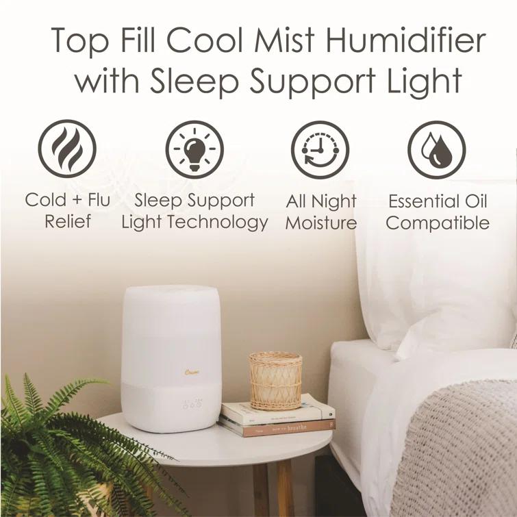 Crane USA Top Fill Cool Mist Humidifier - 1 Gallon with Sleep Support Light & Essential Oil Tray