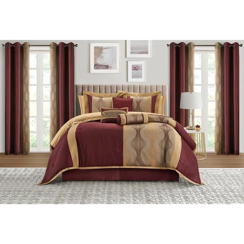 Nanshing America, Inc Kath Microfiber Jacquard 15 Piece Comforter Set