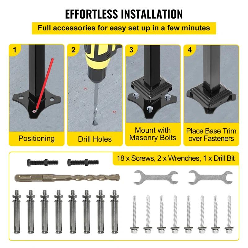 VEVOR 42.5" H x 19.7 " W x 6.3" D Adjustable Iron Handrail Black Fits 1 To 2 Steps Handrail Concrete Decor