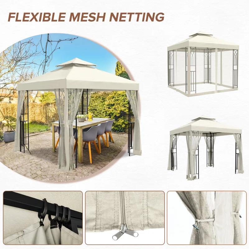 COOS BAY 8 Ft. W x 8 Ft. D Steel Frame Vented Soft Top Patio Gazebo with Mesh Netting, Corner Shelves
