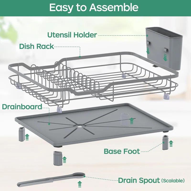 R&M Furniture Stainless Steel Rustproof Dish Drying Rack - Sturdy Dish Drainer for Kitchen Countertops with Drainer Plate, Multifunctional Design, Suitable for a Variety of Kitchen Utensils, Dimensions 16.2“ (L) x 12.6” (W)
