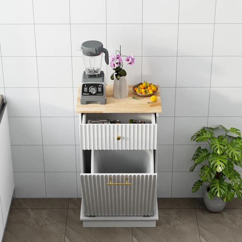 Alaulm 10 Gallons Tilt out Trash Can Cabinet with Drawer, Freestanding Kitchen Trash Can Cabinet (Not Include Trash Can)
