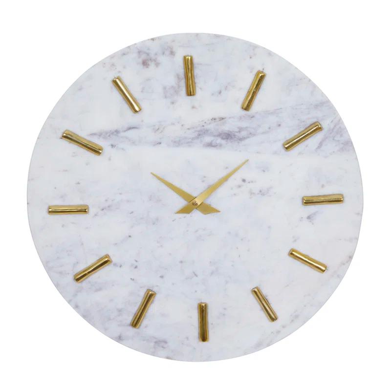 CosmoLiving by Cosmopolitan Marble Decorative Wall Clock with Gold Metal Accents