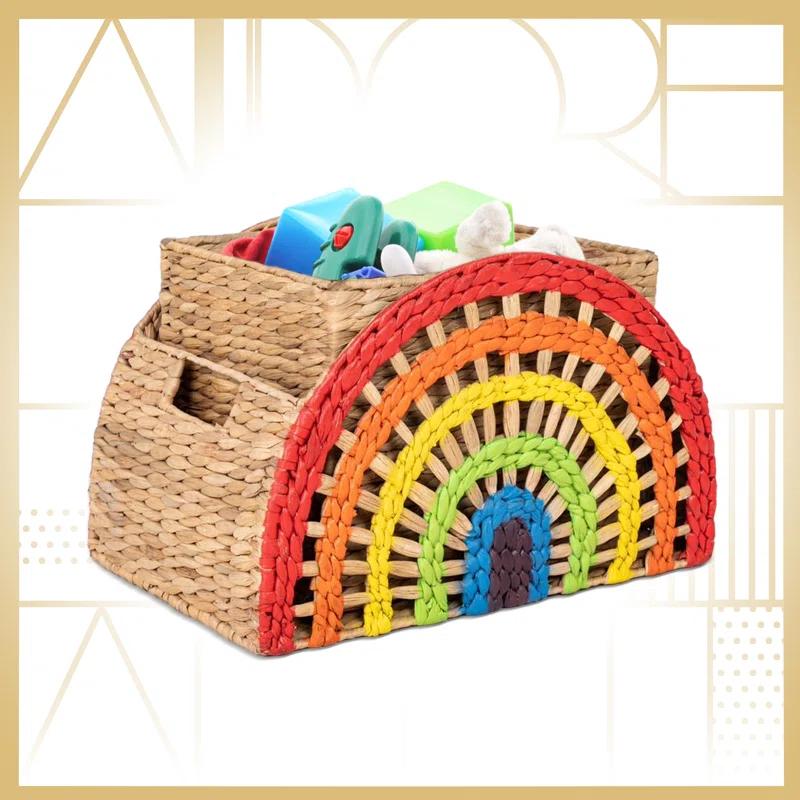 Adore Decor Dorothy Rainbow Wicker Basket (2 Pieces), Large and Medium Size Storage, Handwoven Water Hyacinth