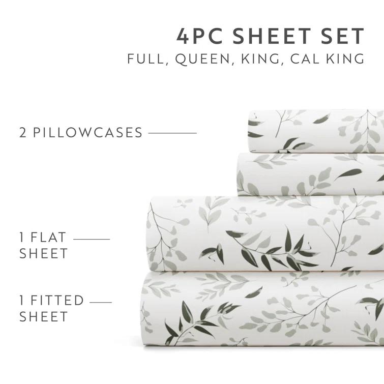IEnjoy Home 4 Piece Sheet Set Patterned Microfiber Ultra Soft Bedding in Floral Dream