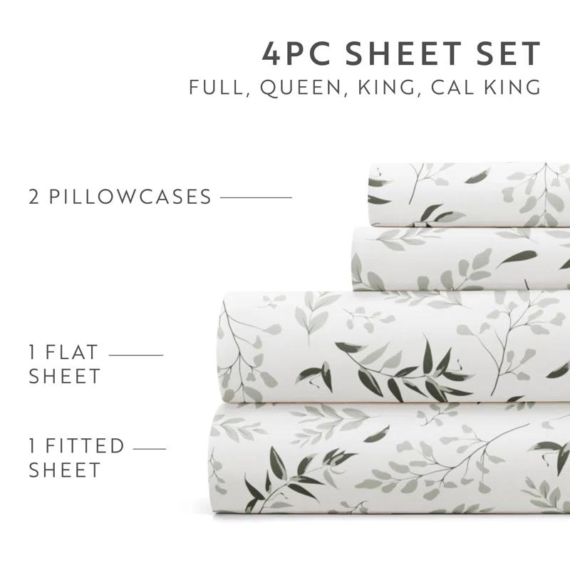 IEnjoy Home 4 Piece Sheet Set Patterned Microfiber Ultra Soft Bedding in Floral Dream