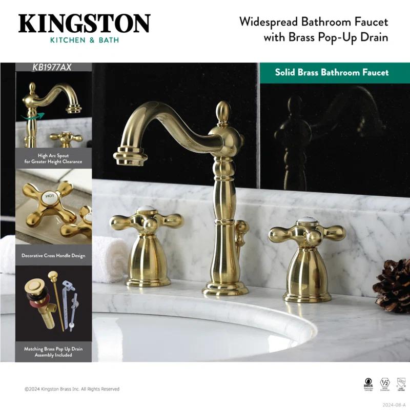 Kingston Brass Heritage Two-Handle 3-Hole Deck Mount Widespread Bathroom Faucet with Pop-Up Drain