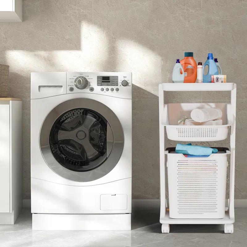 BAOKALER BAOKALER 2-Tier White Portable Rolling Laundry Basket, two Removable Baskets and Wheels