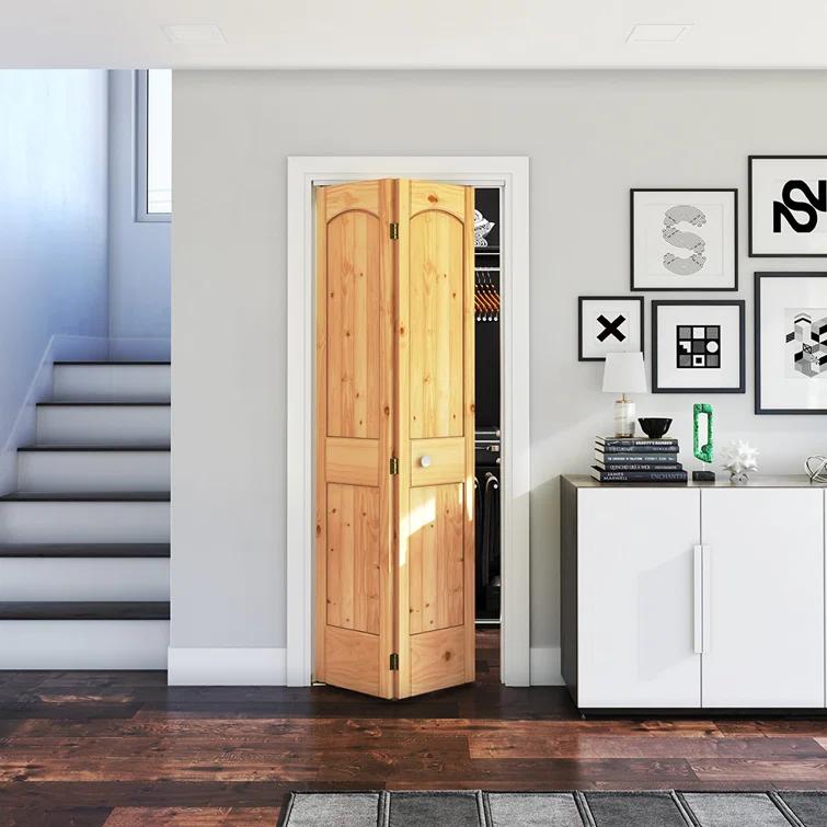 EightDoors 80-in Natural 2-panel arch top Smooth Solid core Unfinished Pine Wood Closet Bifold Door ( Hardware Included )