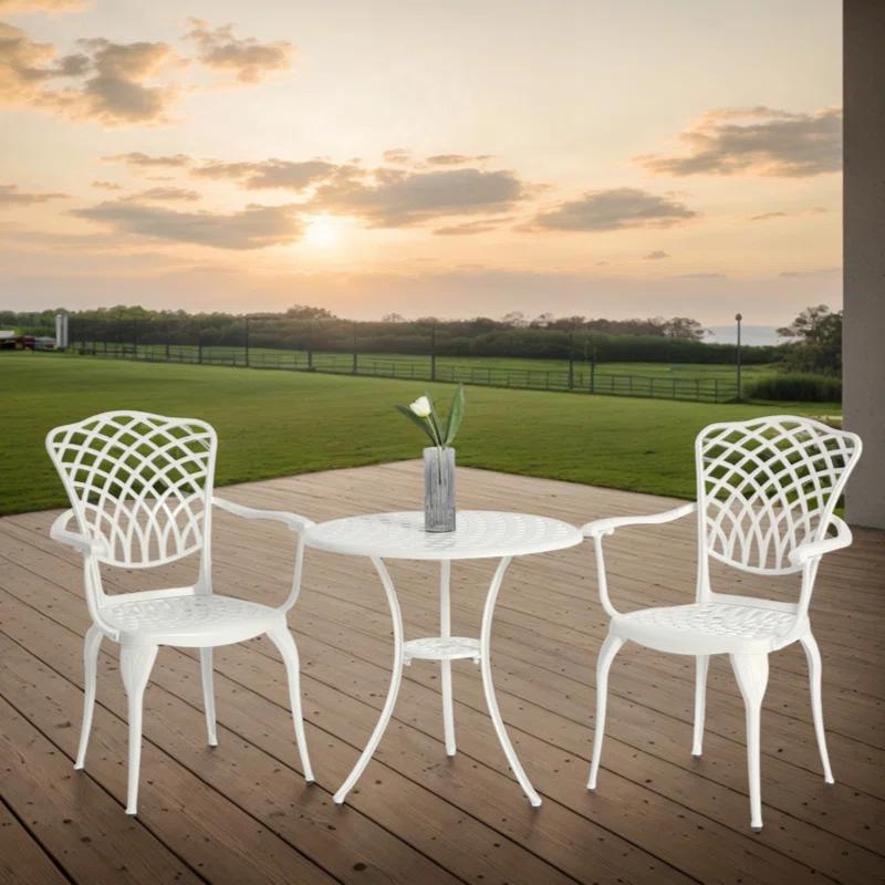 World Menagerie 3 Piece Patio Bistro Set Cast Aluminum Bistro Table And Chairs Set Of 2 With Umbrella Hole,All Weather Metal Bistro Table Set,Outdoor Patio Furniture Set For Garden