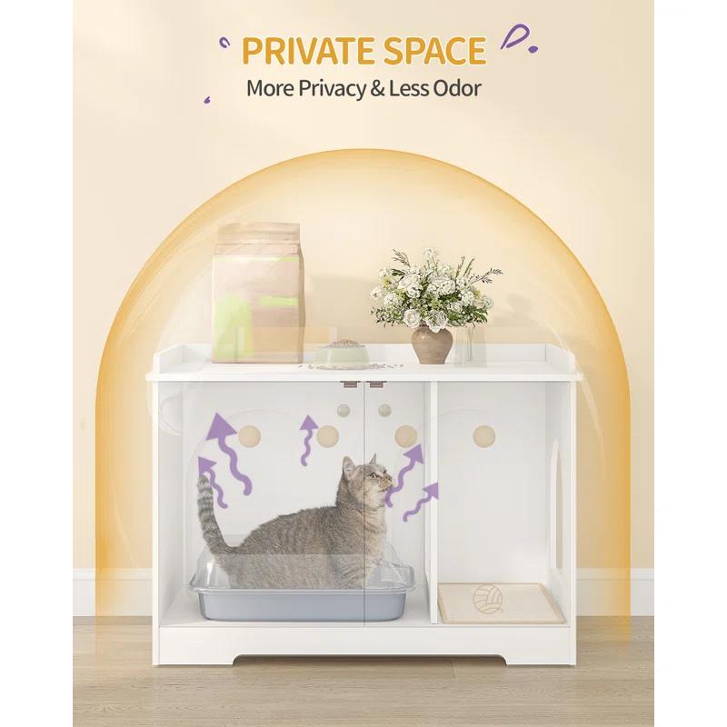 Tucker Murphy Pet™ Bohy Cat Litter Box Enclosure with Handles, Hidden Litter Box Furniture with Removable Partition, Wooden Pet House Side End Table, for Living Room, Bedroom