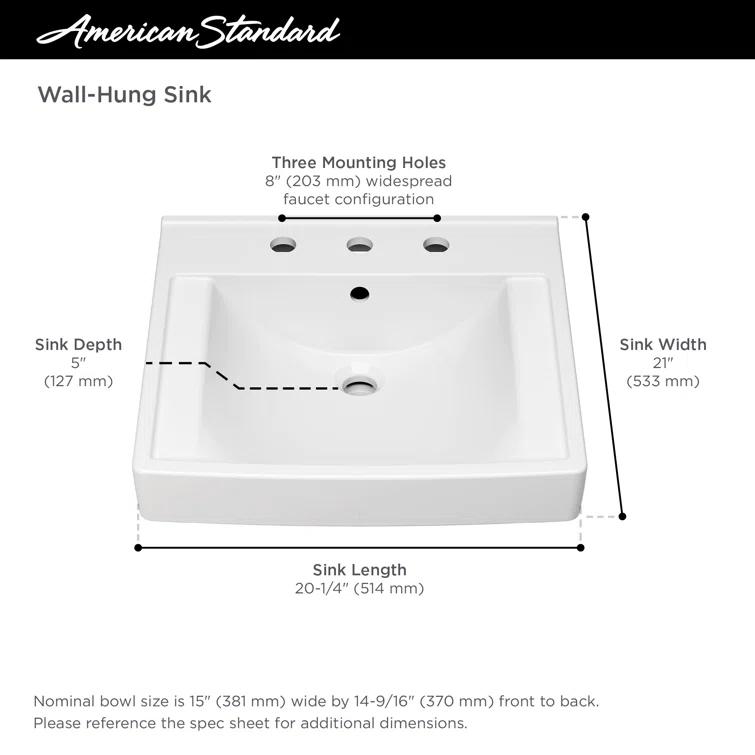 American Standard American Standard Decorum 20.25'' White Vitreous China Rectangular Bathroom Sink with Overflow 9134008EC.020