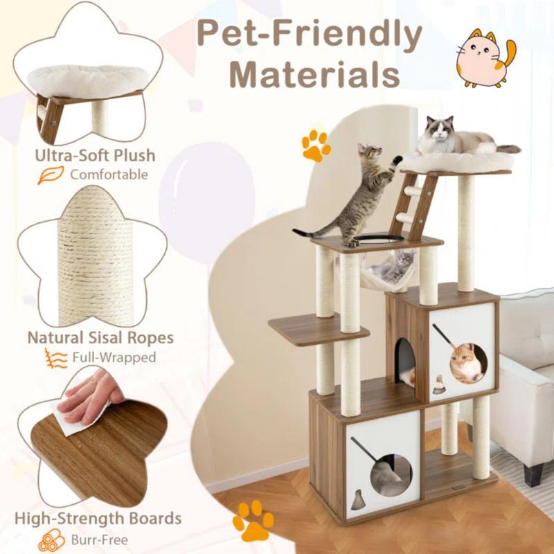 Tucker Murphy Pet™ 57 Inch Cat Tree Tower Multi-Level Activity Center With Scratching Posts