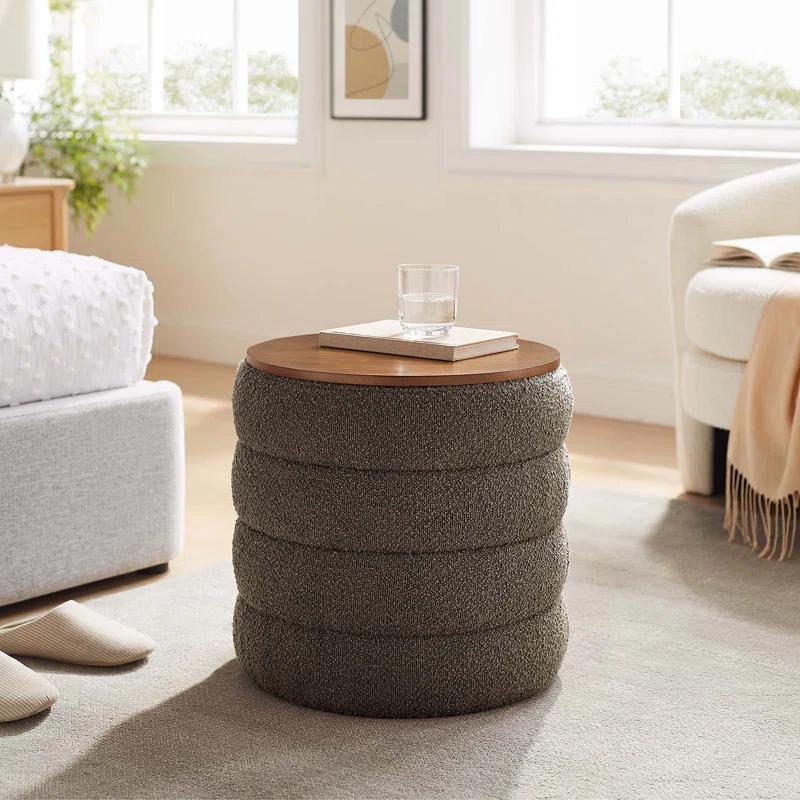 Pebble Boucle Fabric Round Tufted Storage Ottoman