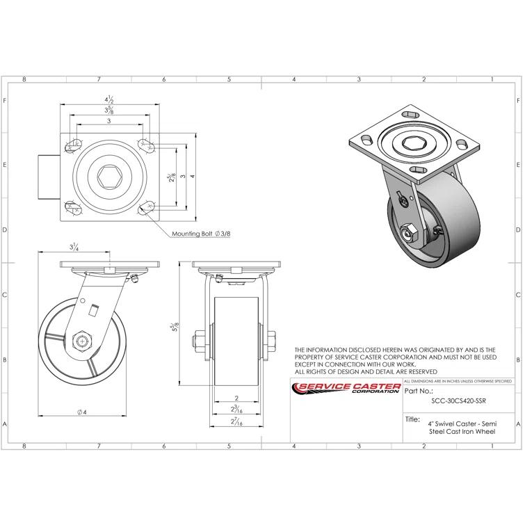 Service Caster Semi Steel Wheel Swivel Caster with Roller Bearing
