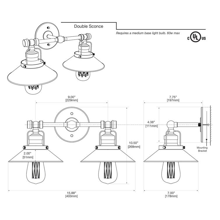 Gatco Farmhouse Wall Mount 2-Light Fixture | Double Wall Metal Sconce