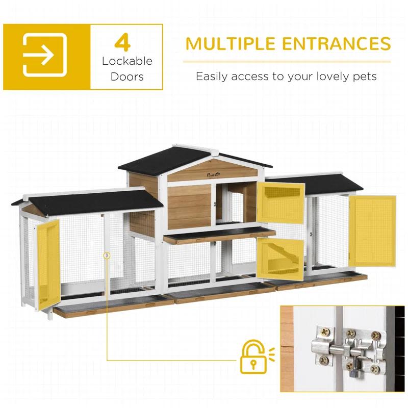 One Allium Way® 90.5" Wooden Rabbit Hutch Bunny Cage Pet Playpen House Enclosure with Double Side Run Boxes, No Leak Tray, Ramp, for Guinea Pig and Small Animals
