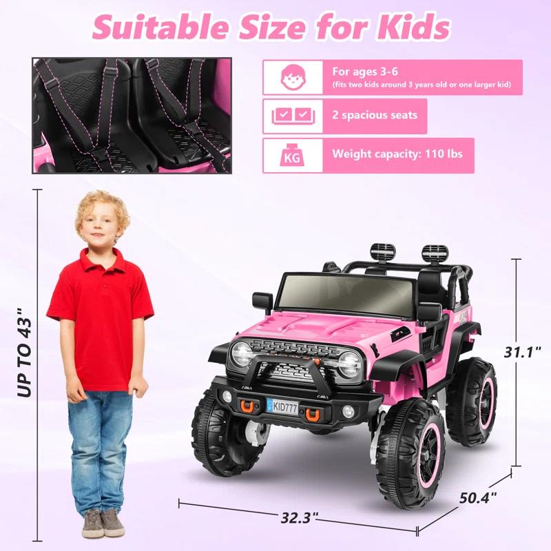 Ancheer 24V Real 2 Seater Ride On Toys Electric SUV Jeep Car With Remote Control,2WD/4WD Switchable, 4X100W Motor, Bluetooth, Music, USB, Lights