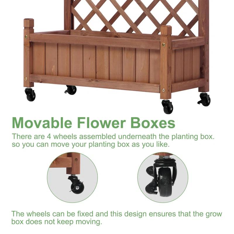 August Grove® Raised Garden Bed With Trellies 2 Pack, Outdoor Wooden Planter Box For Climbing Plants, Vegetables Herb Growing