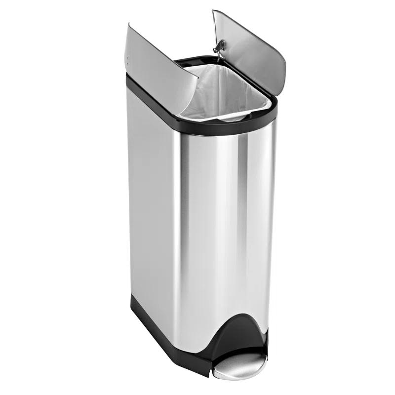 simplehuman Butterfly Lid Kitchen Step Trash Can, Brushed Stainless Steel
