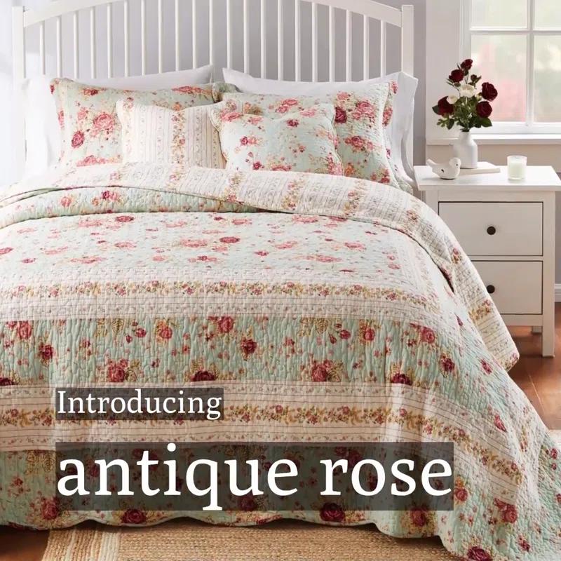 Greenland Home Fashions Antique Rose Cotton Reversible Quilt Set with Throw Pillows