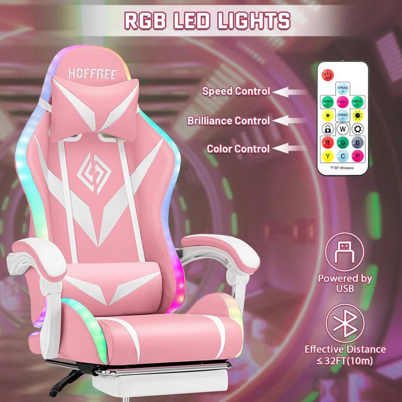 Hoffree Hoffree Massage Ergonomic Gaming Chair with Bluetooth Speakers and RGB LED Lights