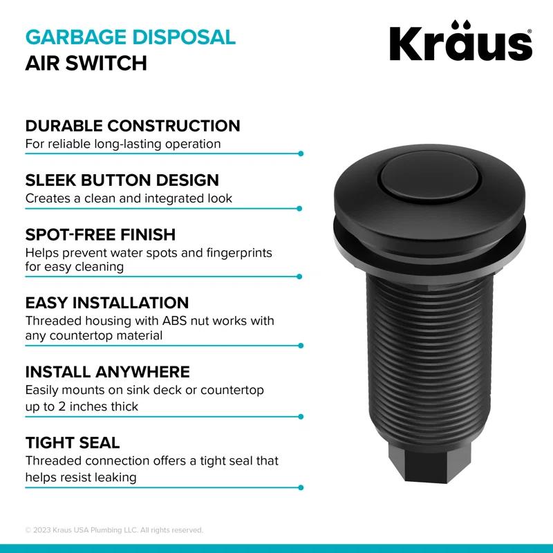 KRAUS Garbage Disposal Air Switch Kit with Push Button, AC Adapter, Power Cord, and Air Tube Included
