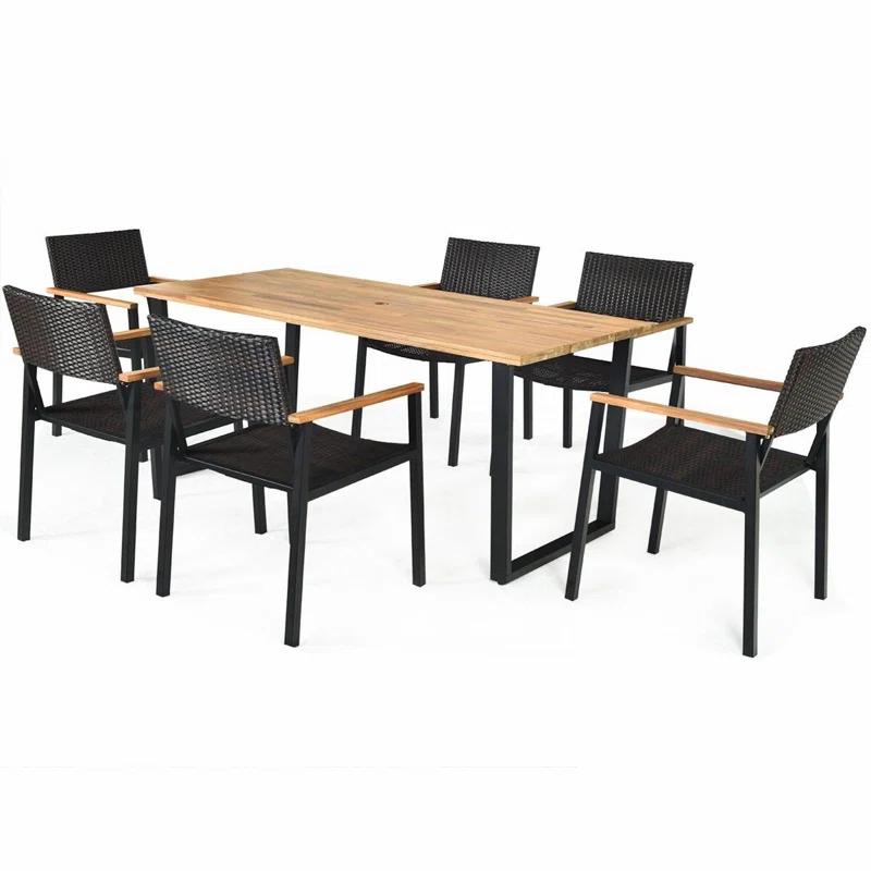 Hokku Designs Artimiza 6 - Person Acacia Patio Dining Set with Rectangular Table (Set of 7)