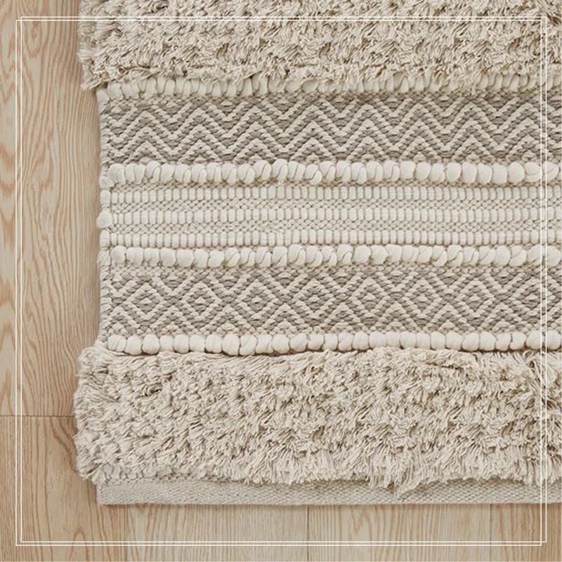Ink+Ivy, JLA Home 22"x58" Asher Woven Textured Striped Bath Rug Natural : Microfiber, Machine Washable, Non-Slip Backing