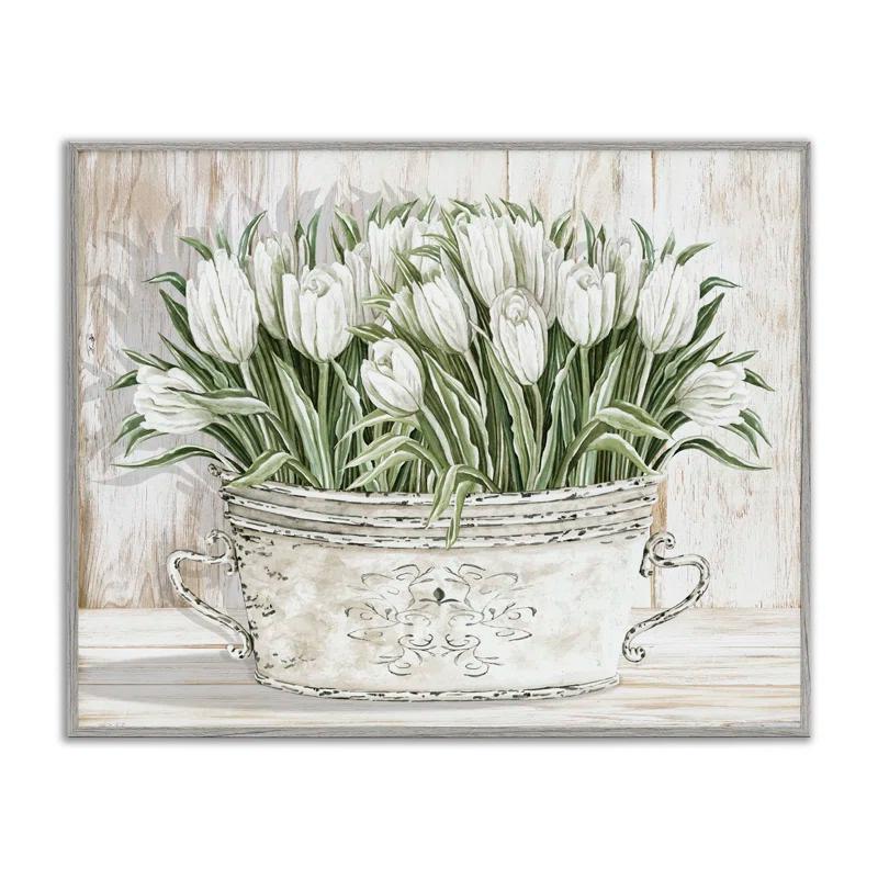 Stupell Industries White Tulip Flowers Fresh Vintage Country Tin Painting Framed Giclee Texturized Art by Cindy Jacobs