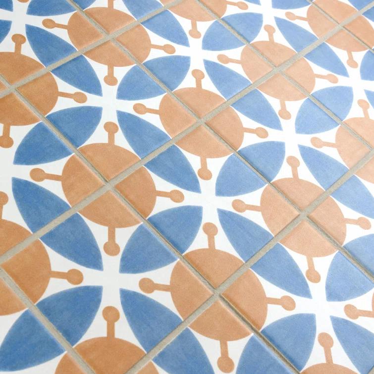 Merola Tile Revival Leaf Mini 4" x 4" Ceramic Patterned Wall & Floor Tile