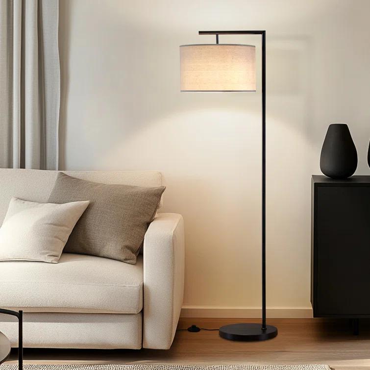 Montage Modern 60 in. Mid-Century Modern LED Floor Lamp with Fabric Drum Shade