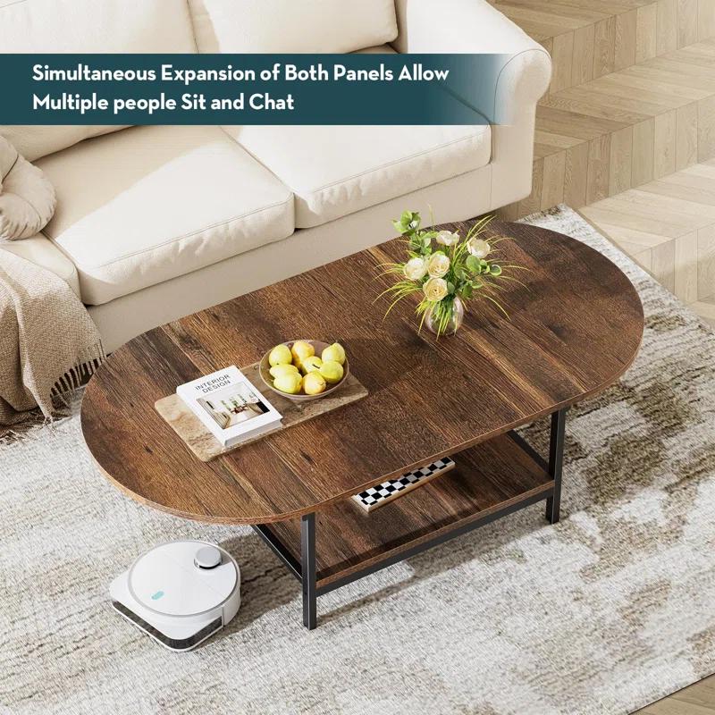 Coffee Table Mid Century Modern Extended Coffee Tables 2-Tier Storage Vintage Table For Living Room Farmhouse Center Table With Two Foldable Panel For Any Large Or Small Space