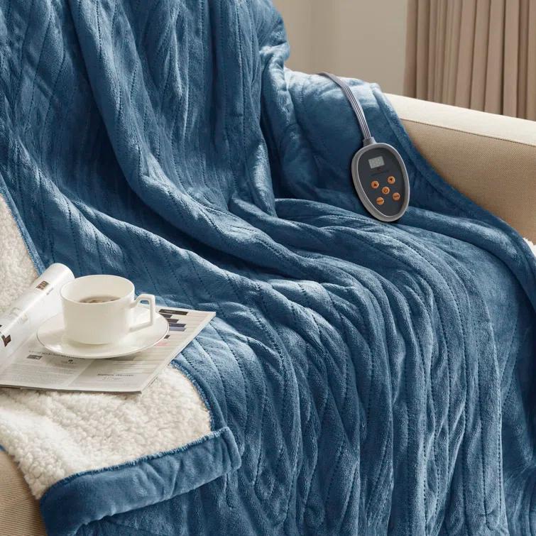 Woolrich Woolrich Heated Plush to Berber Sapphire Blue Blanket Queen