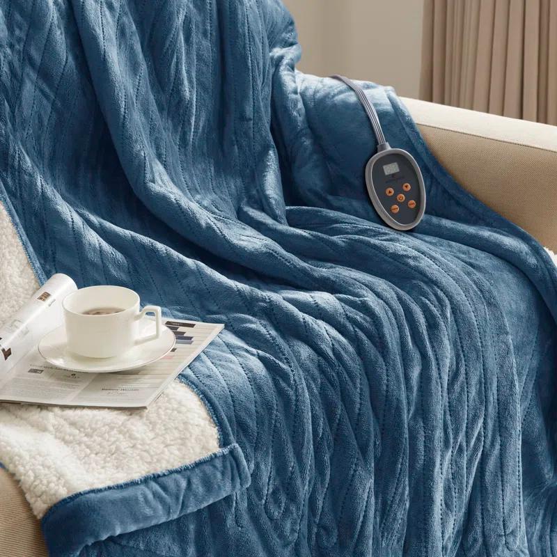 Woolrich Woolrich Heated Plush to Berber Blanket,Sapphire Blue,Twin