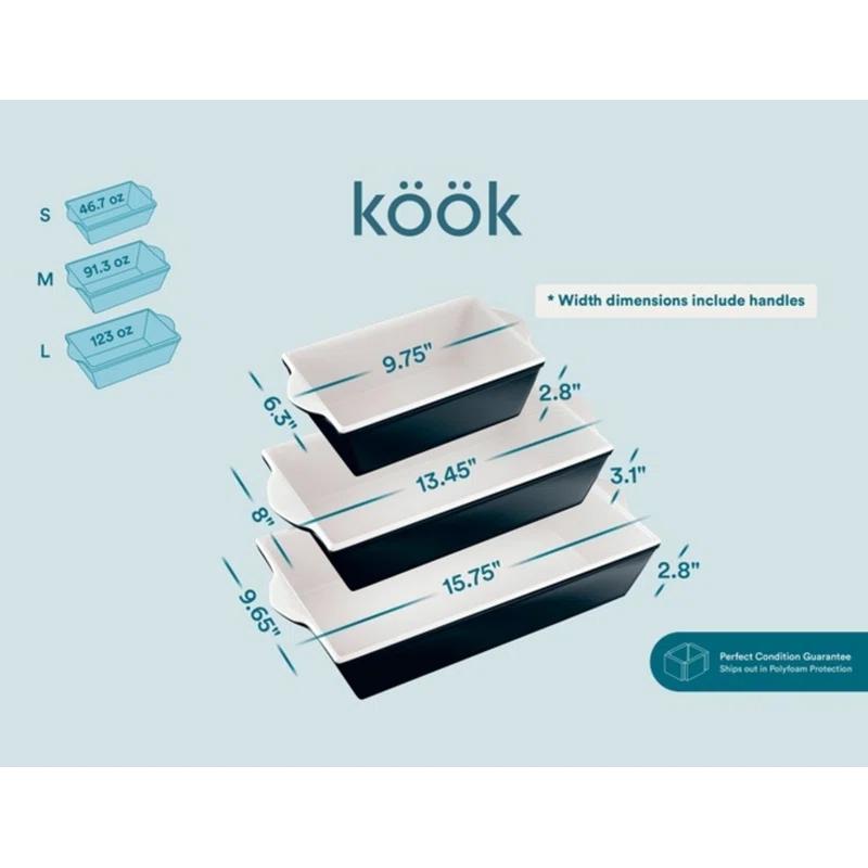 kook Kook 3-Piece Ceramic Bakeware Set