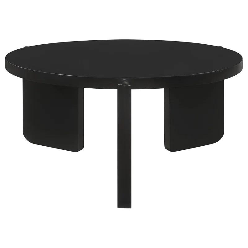 Kiya Coffee Table, 39 Inch Round Top, Black Solid Wood Frame, Panel Legs