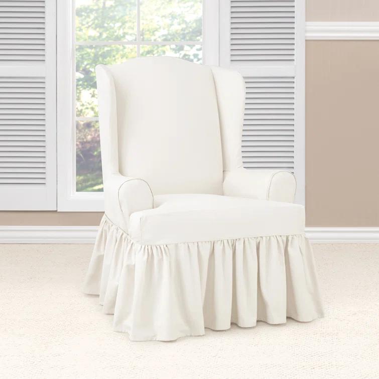 Sure Fit Essential Twill Cotton T-Cushion Wingback Slipcover