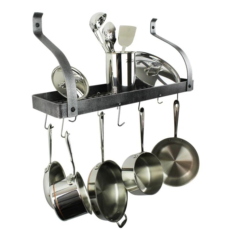 Enclume Handcrafted Gourmet Bookshelf Wall Rack with Curved Arms & 12 Hooks