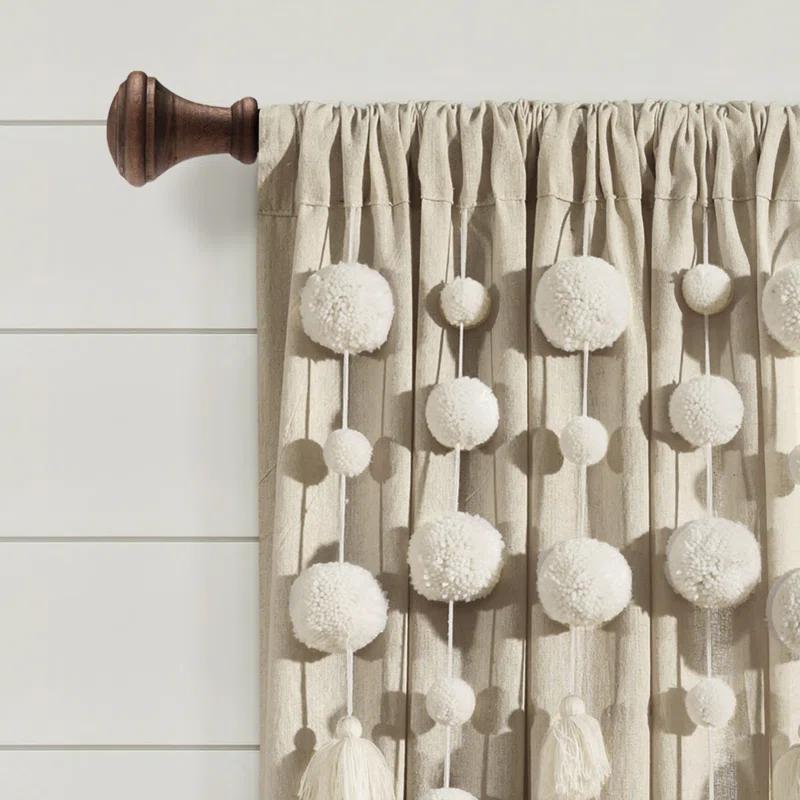 Lush Decor Tassel Window Solid Cotton Blend Semi-Sheer Rod Pocket Single Curtain Panel