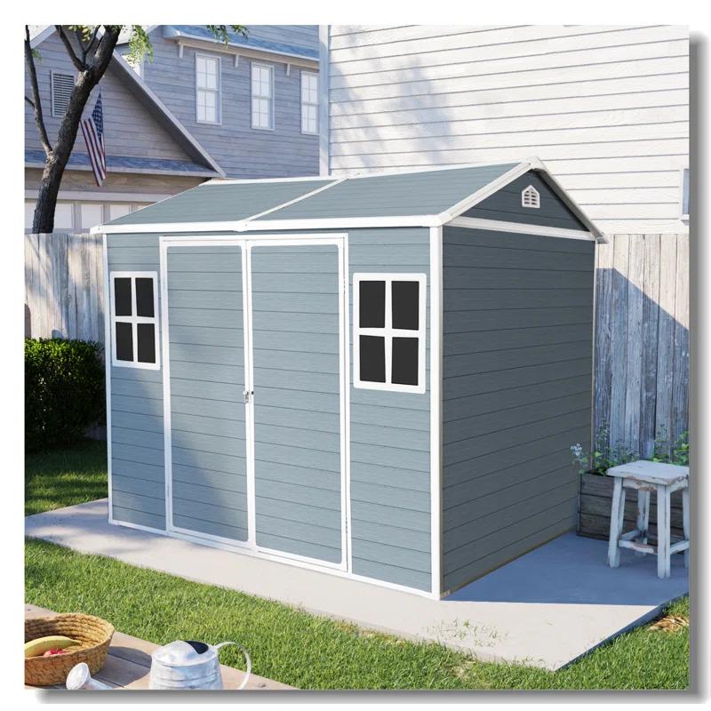 Tryimagine 8 X 6 Ft Resin Outdoor Storage Shed Waterproof Shed With Floor & Two Windows & Lockable Door, Tool Shed For Garden, Patio, Backyard