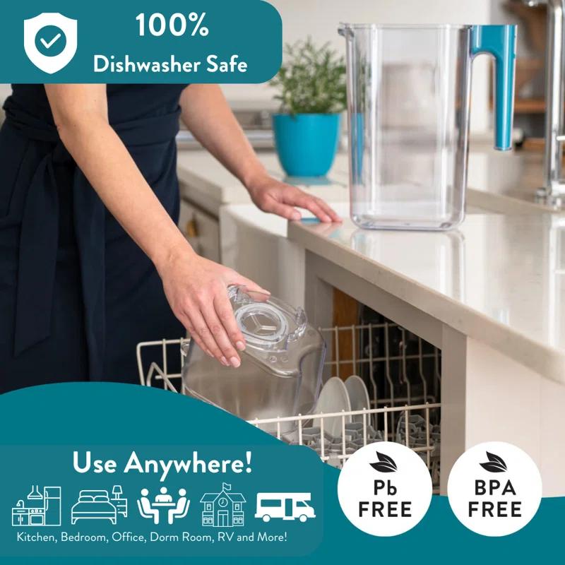 Aqua Optima Perfect Pour 6 Cup Water Filter Pitcher By Aqua Optima, Ergonomic, Eliminates Splashes And Spills, Bpa Free, Wqa Certified, Includes 1 Evolve+ Water Filter, Blue
