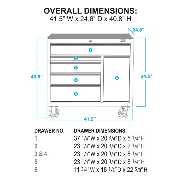 Viper Tool Storage 41.5'' W 6 -Drawer Steel Bottom Rollaway Chest with Wheels