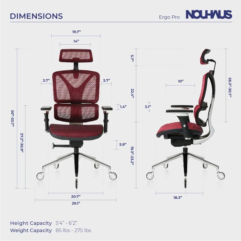 Nouhaus Inc Nouhaus Ergonomic Office Chair Lumbar Support Aluminum Alloy Backrest, Big and Tall Mesh Computer Desk Chair with Adjustable Headrest, 4D Armrest and Premium Wheels
