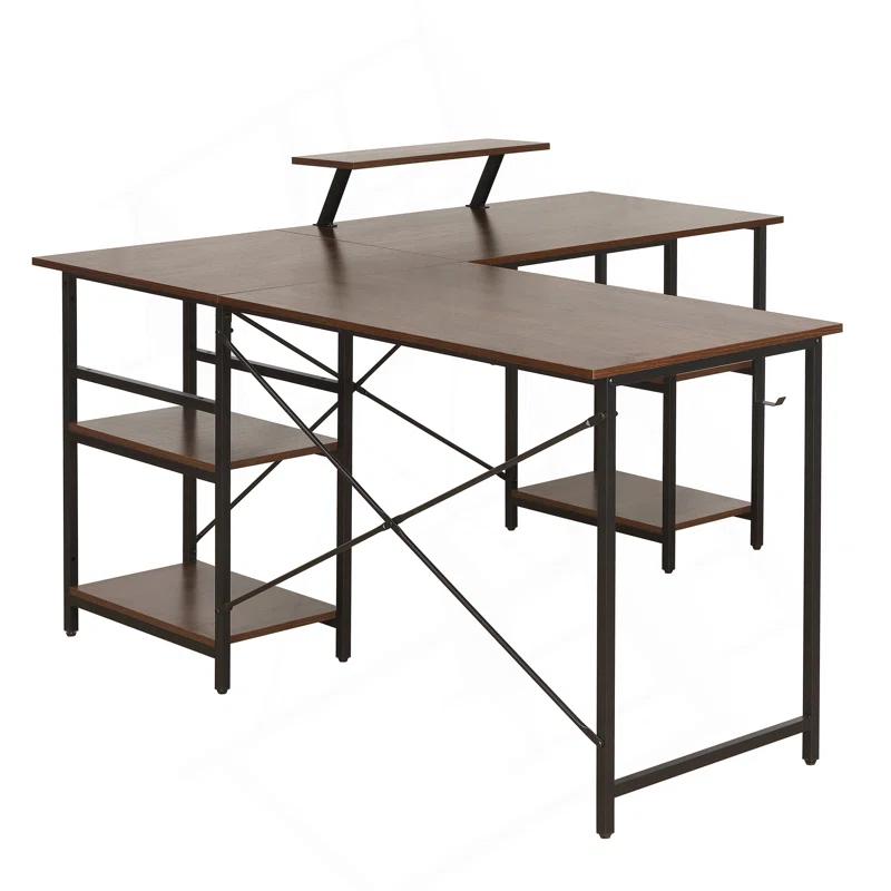 Inbox Zero Techni Mobili L-Shape Industrial Desk With Storage Shelves | Wayfair