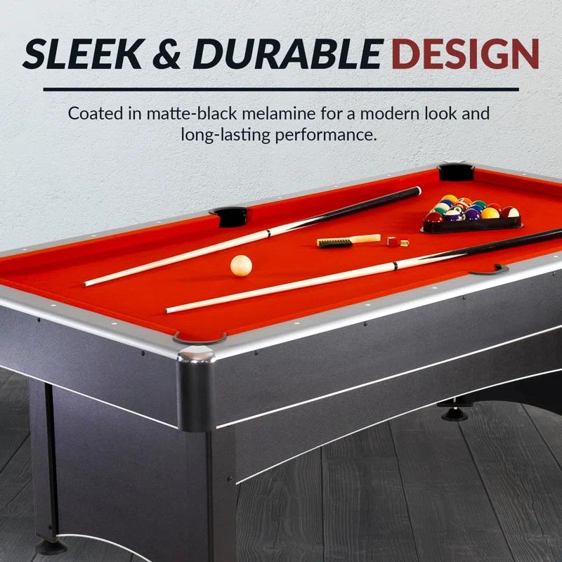Hathaway Games Hathaway Maverick Deluxe 7 Ft Pool Table, with Ping Pong Multi Game Combo Tables for Family Recreation Game Rooms – Includes Billiard Balls, Cues, Paddles, Brush & More