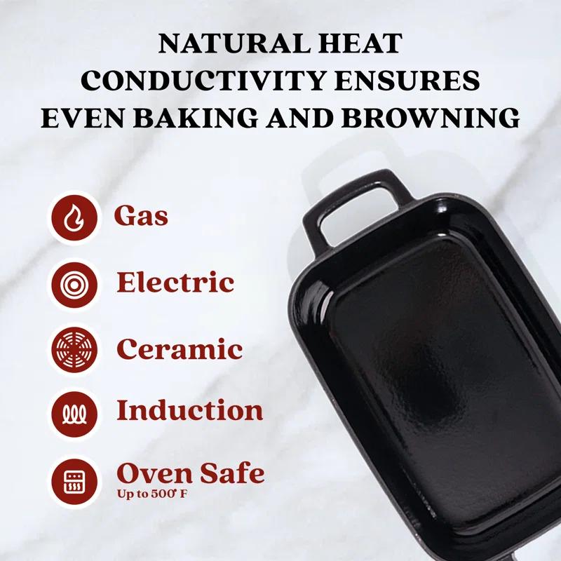 Alva Alva Nori Enameled Cast Iron Dutch Oven Dish Roasting Pan Rectangular Nonstick Stove-to-Table Enamel Coated Pot, Non Toxic, Compatible with All Stovetops, Oven Safe & Induction Safe