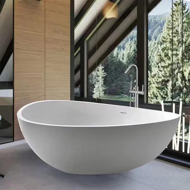 Vanity Art 63" x 37" Freestanding Soaking Stone Bathtub VA6918-ML