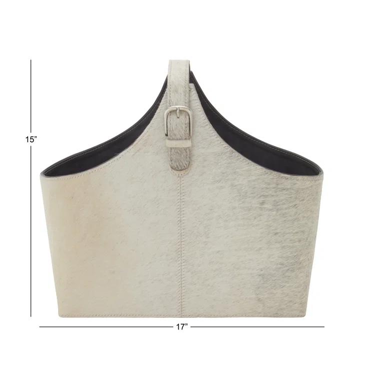 Millwood Pines Sandie Leather Handmade Wood Decorative Magazine Holder with Detail Stitching and Curved Buckle Handles