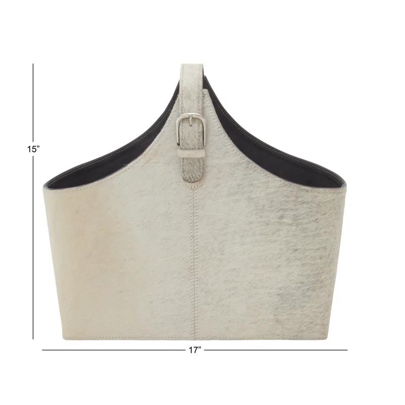 Millwood Pines Sandie Leather Handmade Wood Decorative Magazine Holder with Detail Stitching and Curved Buckle Handles